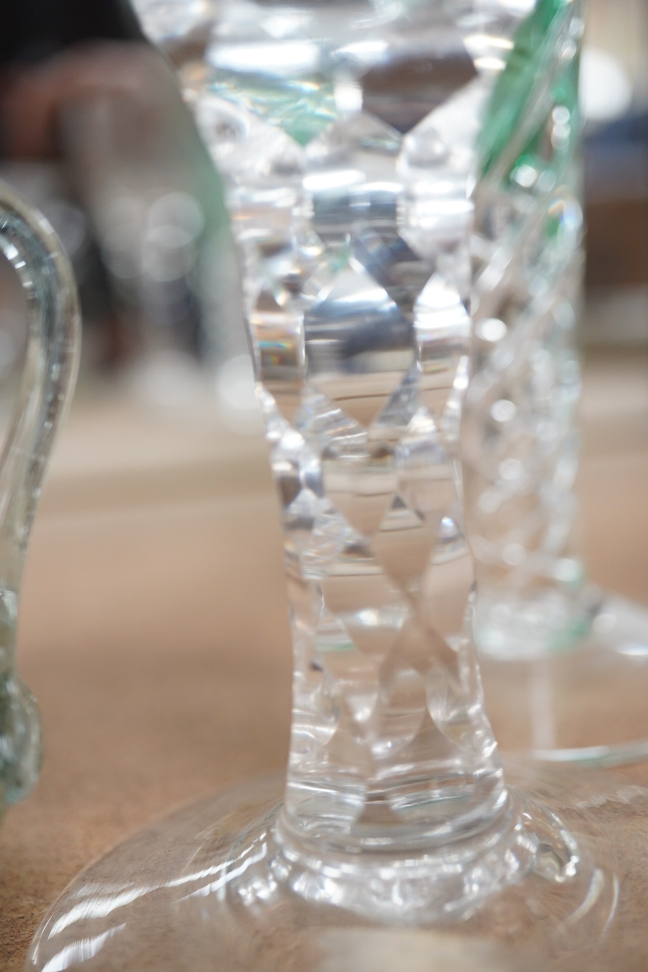 Five 18th / 19th century style wine and cordial glasses, some with air twist stems, together with a jug, largest 23cm high. Condition - good